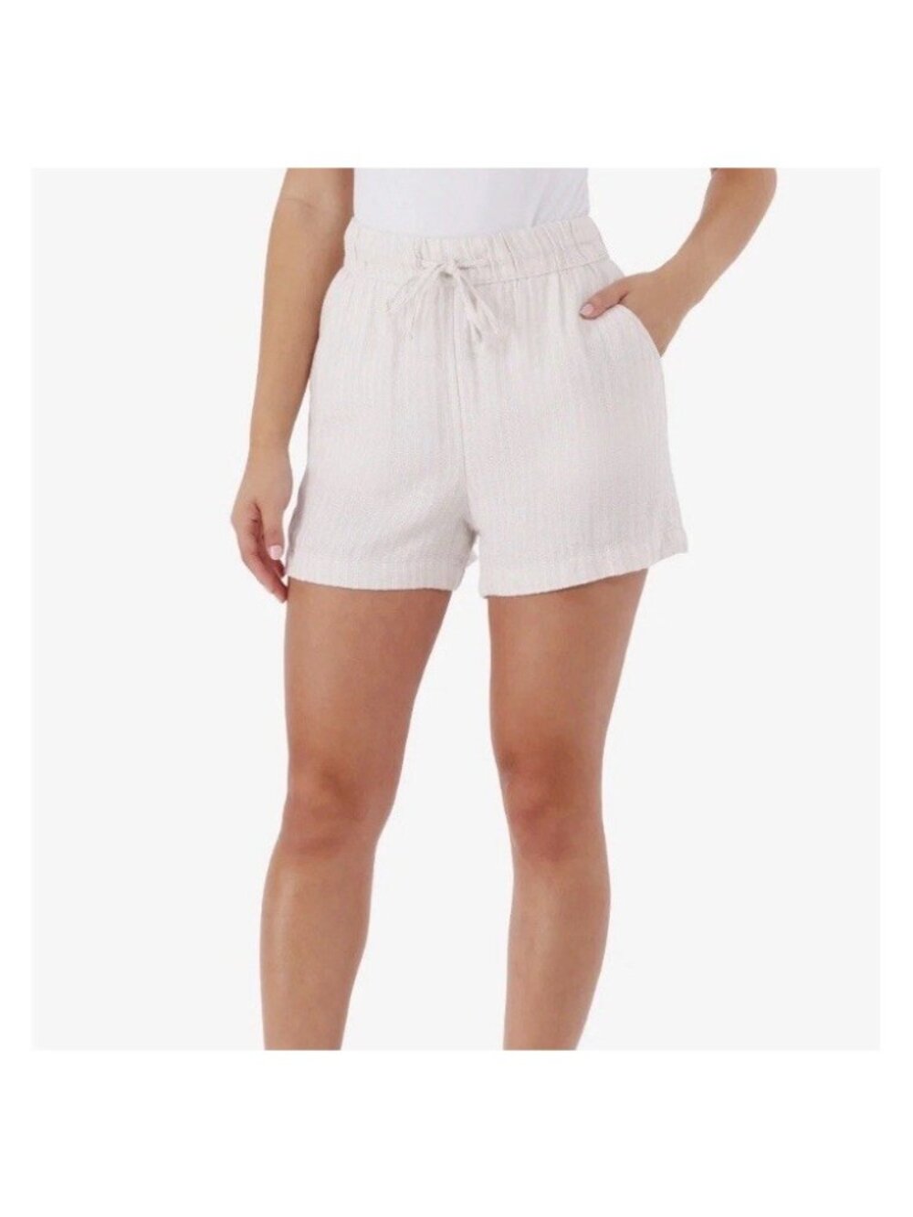 Women's Linen blend shorts Size XXXL(22) Papyrus Beige Stripe NWT Time and Tru